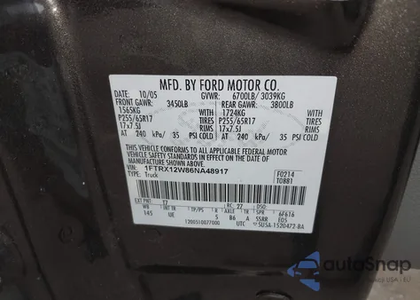 2006 Ford F-150 Stx/Xl/Xlt from USA, damaged, VIN 1FTRX12W86NA48917